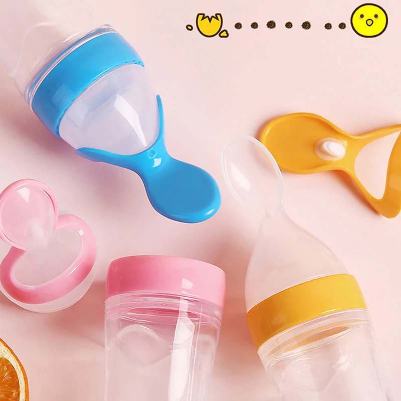 Squeezing Feeding Bottle Silicone Newborn Baby Training Rice Cereal Food Spoon Supplement Feeder Safe Useful Tableware For Kids