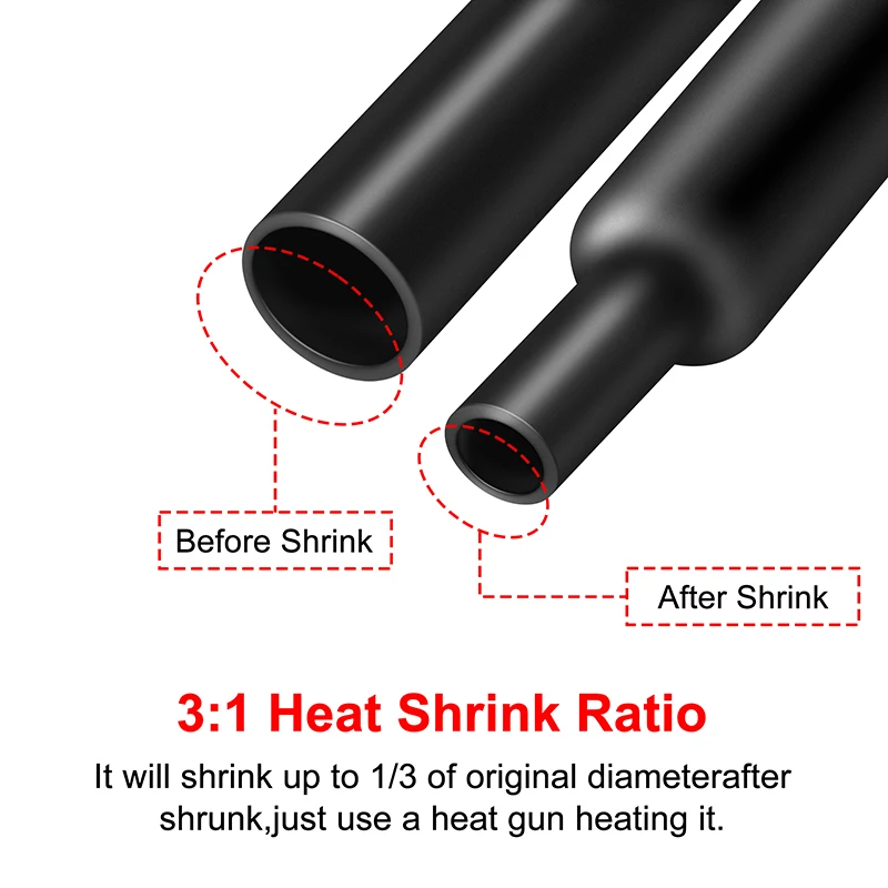5M 3:1 Heat Shrink Tube With Glue Inside Diameter 1.6/2.4/3.2/4.8/6.4/7.9/9.5/12.7mm Adhesive Lined Sleeve Wrap