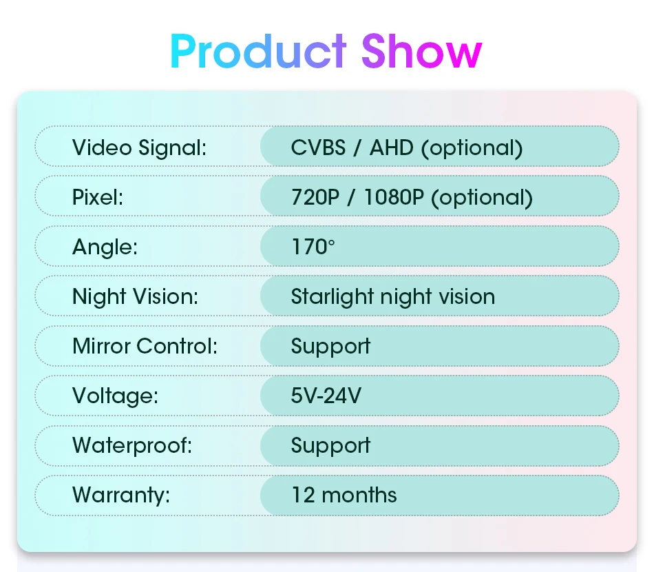 AHD 1080P Car Rear View Camera Night Vision Reversing Auto Parking IP68 Waterproof CCD Auto Backup Monitor 170 Degree HD Image