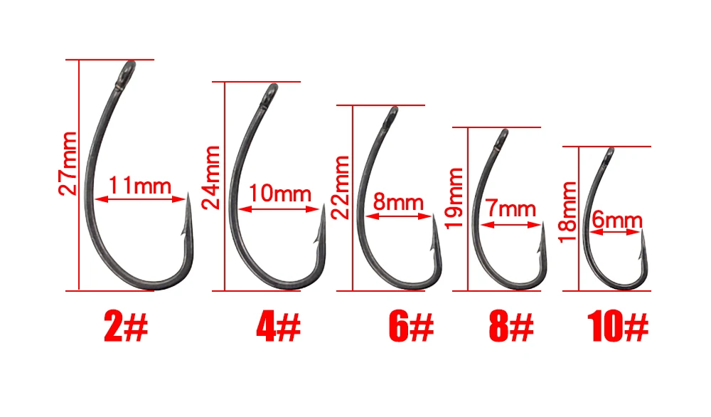 Hirisi 15x Carp Fishing Hooks With Eye Micro Barb High Carbon Steel Fish Hooks PTFE Coated Fishing Accessories X915