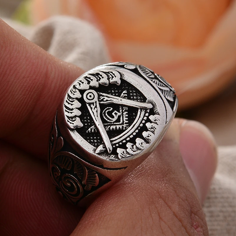 Original Design Freemason Logo Retro Thai Silver Unisex Rings Promotion Jewelry For Women Men Cheap Gifts
