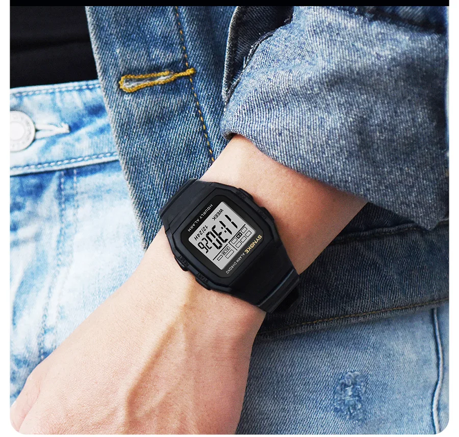 SYNOKE Digital Watch Student Electronic Outdoor Sports Boy Luminous Waterproof MultiFunction Watch Retro Square Watch
