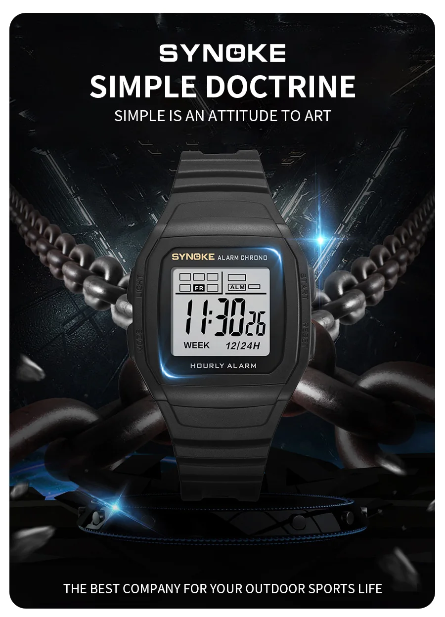 SYNOKE Digital Watch Student Electronic Outdoor Sports Boy Luminous Waterproof MultiFunction Watch Retro Square Watch