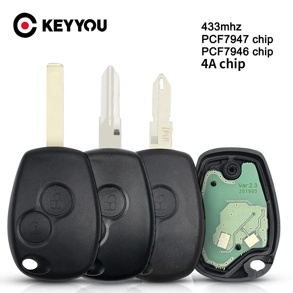 KEYYOU Remote Key 2 Buttons For Renault Duster Modus Clio 3 Twingo DACIA Logan Sandero Kangoo 433MHz PCF7946/PCF7947/pcf7952E