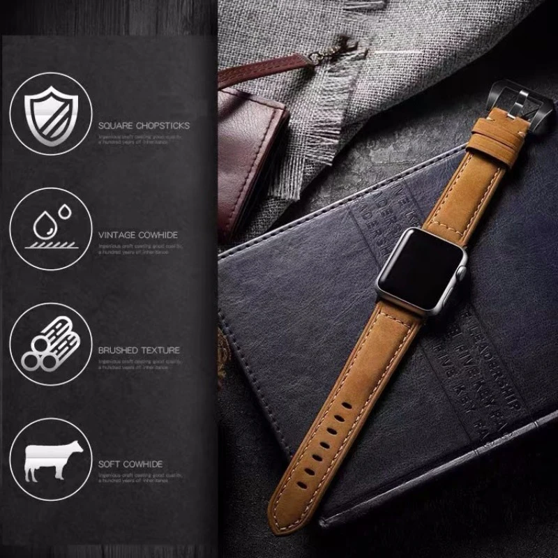 For Apple Watch Band High Quality Leather Strap Men for Series 12 11 10 9 7 8 Ultra 3 2 49mm 44mm 46mm Watch Band 45mm 41mm 42mm
