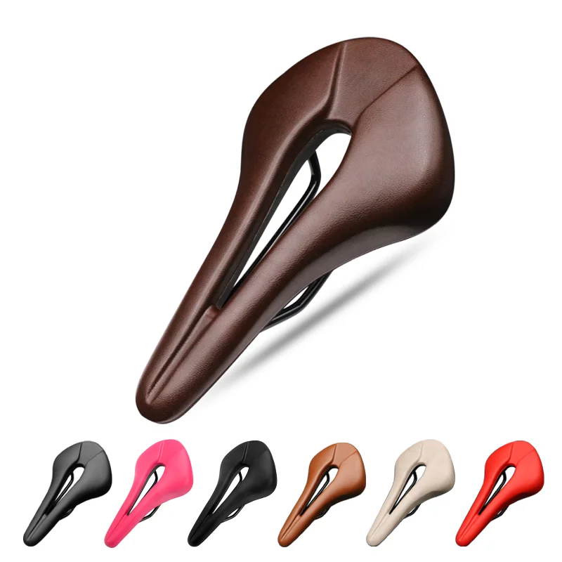 Bicycle Saddle Breathable Hollow Design PU Leather Soft Comfortable Seat MTB Mountain Road Bike One-Piece Cushion Cycling Parts