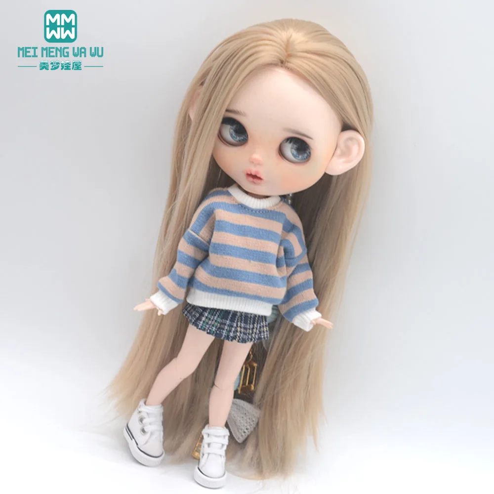 Blyth Clothes Azone OB22 OB24 Doll Accessories Fashion Short T Black White Jeans Plaid Pants Toy Gift