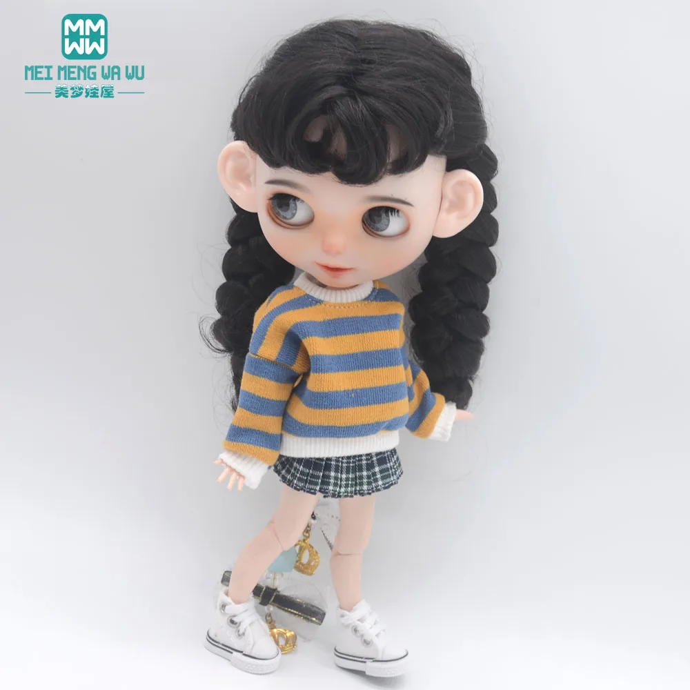 Blyth Clothes Azone OB22 OB24 Doll Accessories Fashion Short T Black White Jeans Plaid Pants Toy Gift