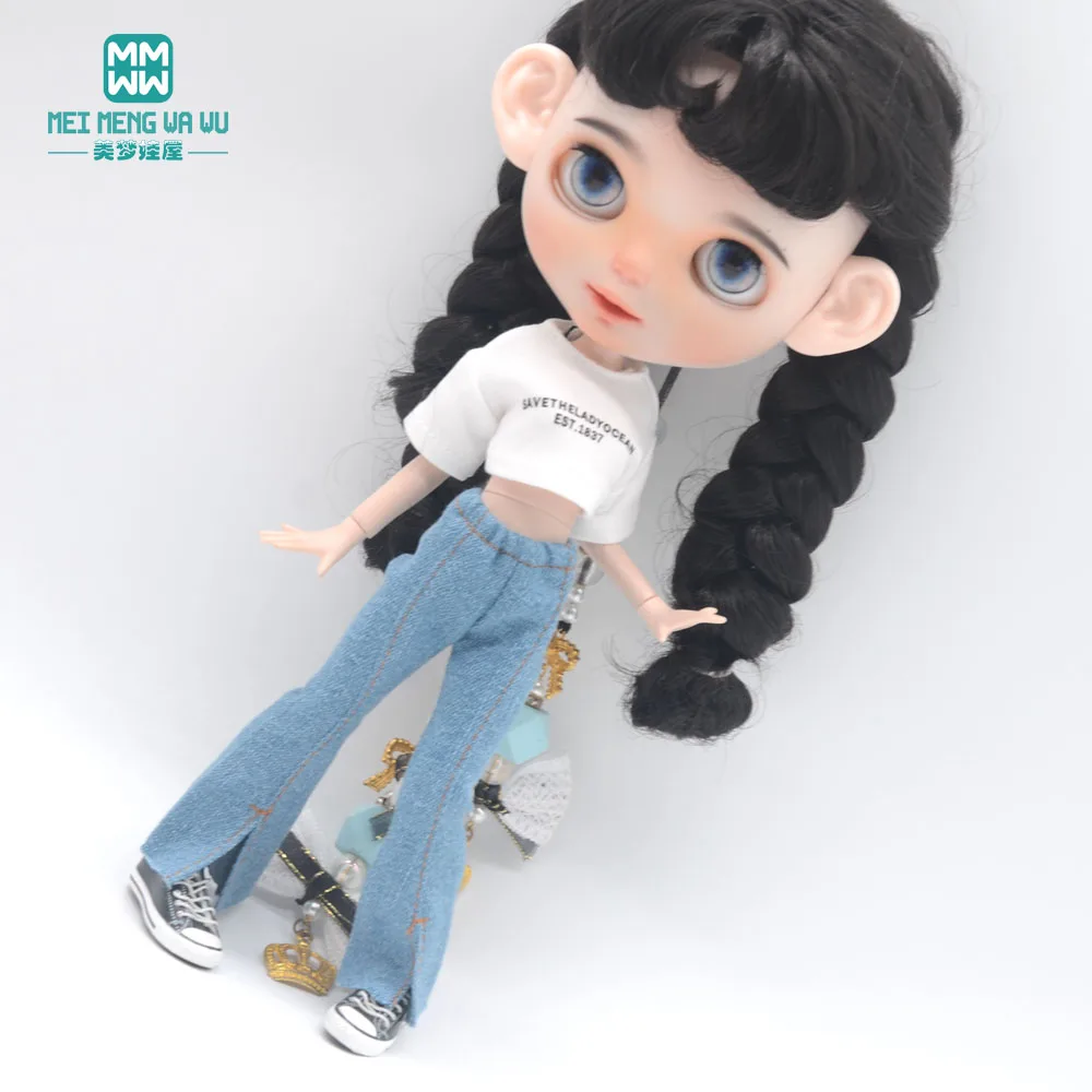 Blyth Clothes Azone OB22 OB24 Doll Accessories Fashion Short T Black White Jeans Plaid Pants Toy Gift