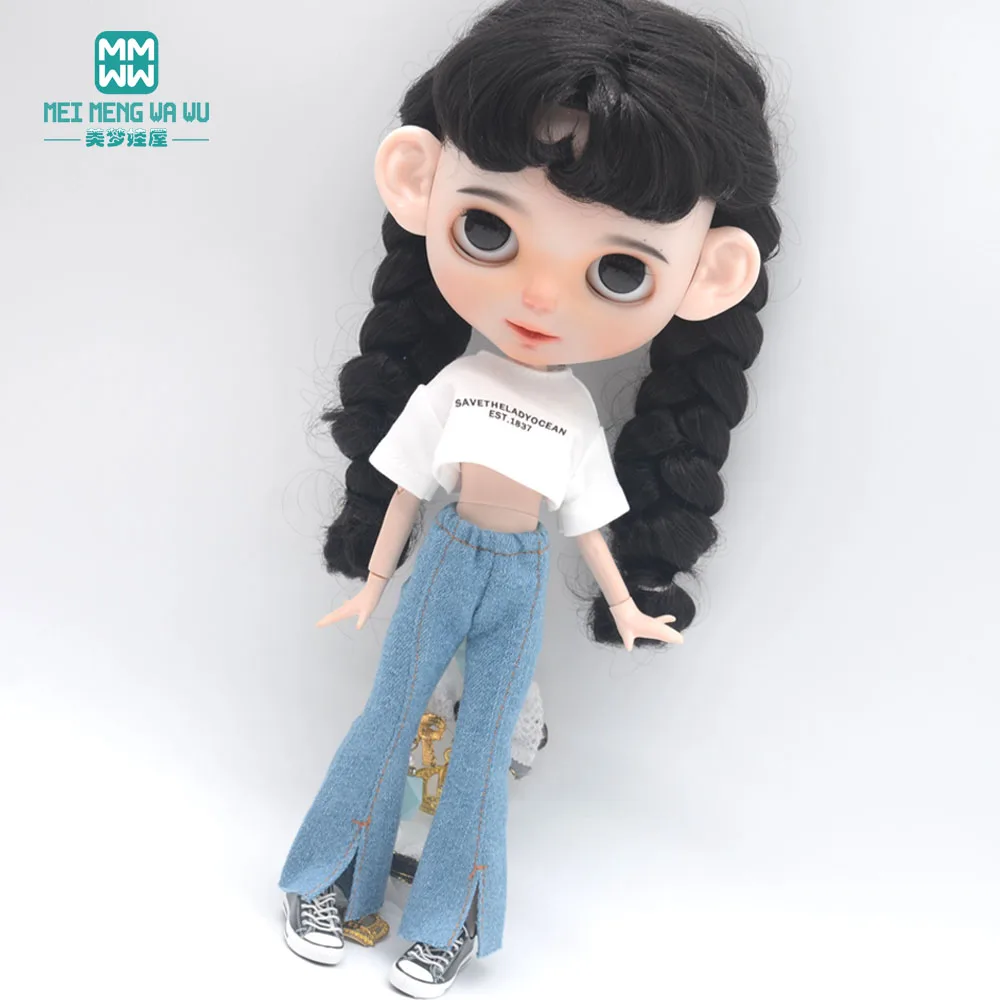 Blyth Clothes Azone OB22 OB24 Doll Accessories Fashion Short T Black White Jeans Plaid Pants Toy Gift