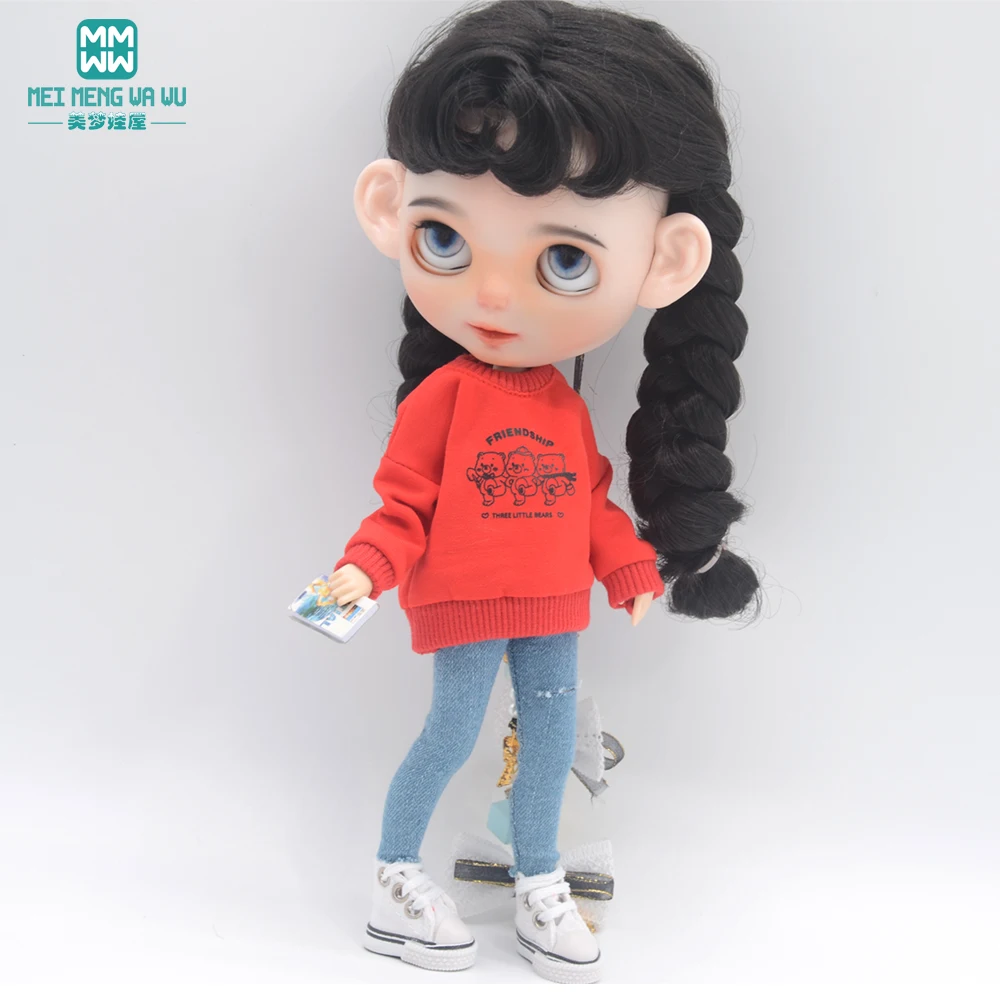 Blyth Clothes Azone OB22 OB24 Doll Accessories Fashion Short T Black White Jeans Plaid Pants Toy Gift