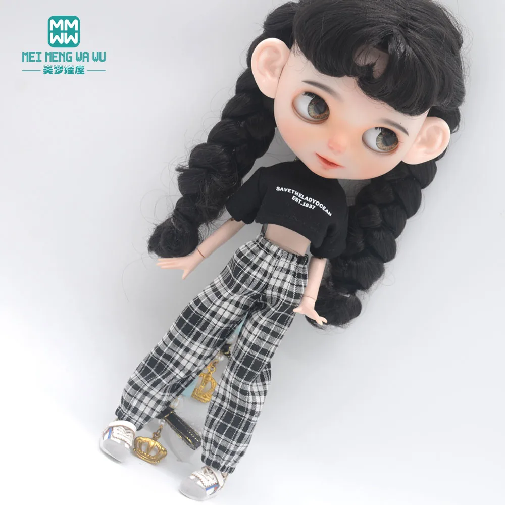 Blyth Clothes Azone OB22 OB24 Doll Accessories Fashion Short T Black White Jeans Plaid Pants Toy Gift