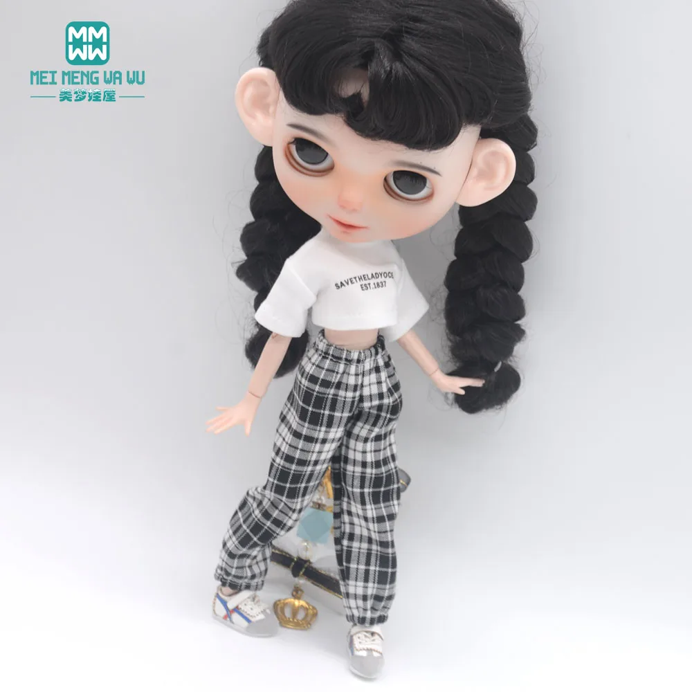 Blyth Clothes Azone OB22 OB24 Doll Accessories Fashion Short T Black White Jeans Plaid Pants Toy Gift
