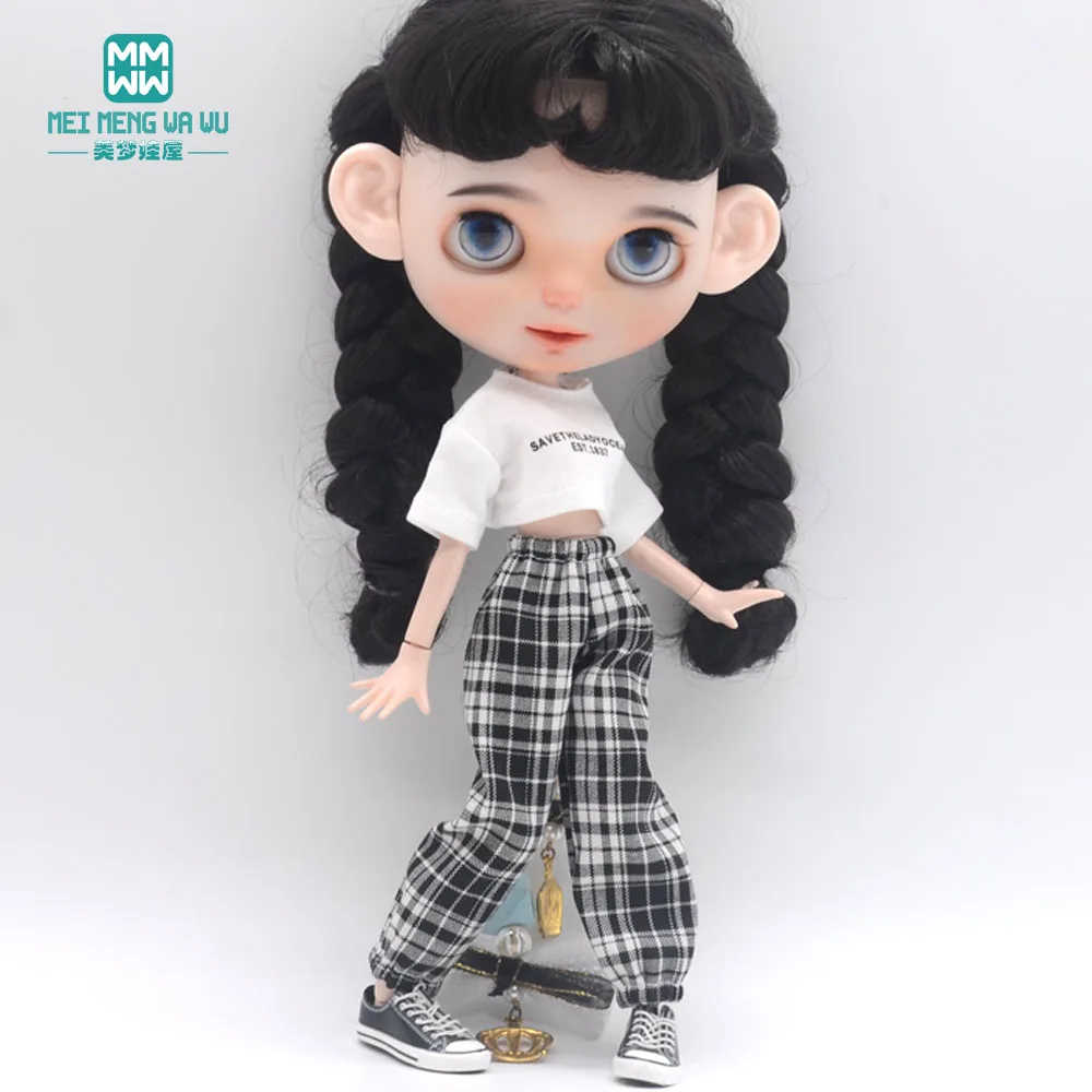 Blyth Clothes Azone OB22 OB24 Doll Accessories Fashion Short T Black White Jeans Plaid Pants Toy Gift