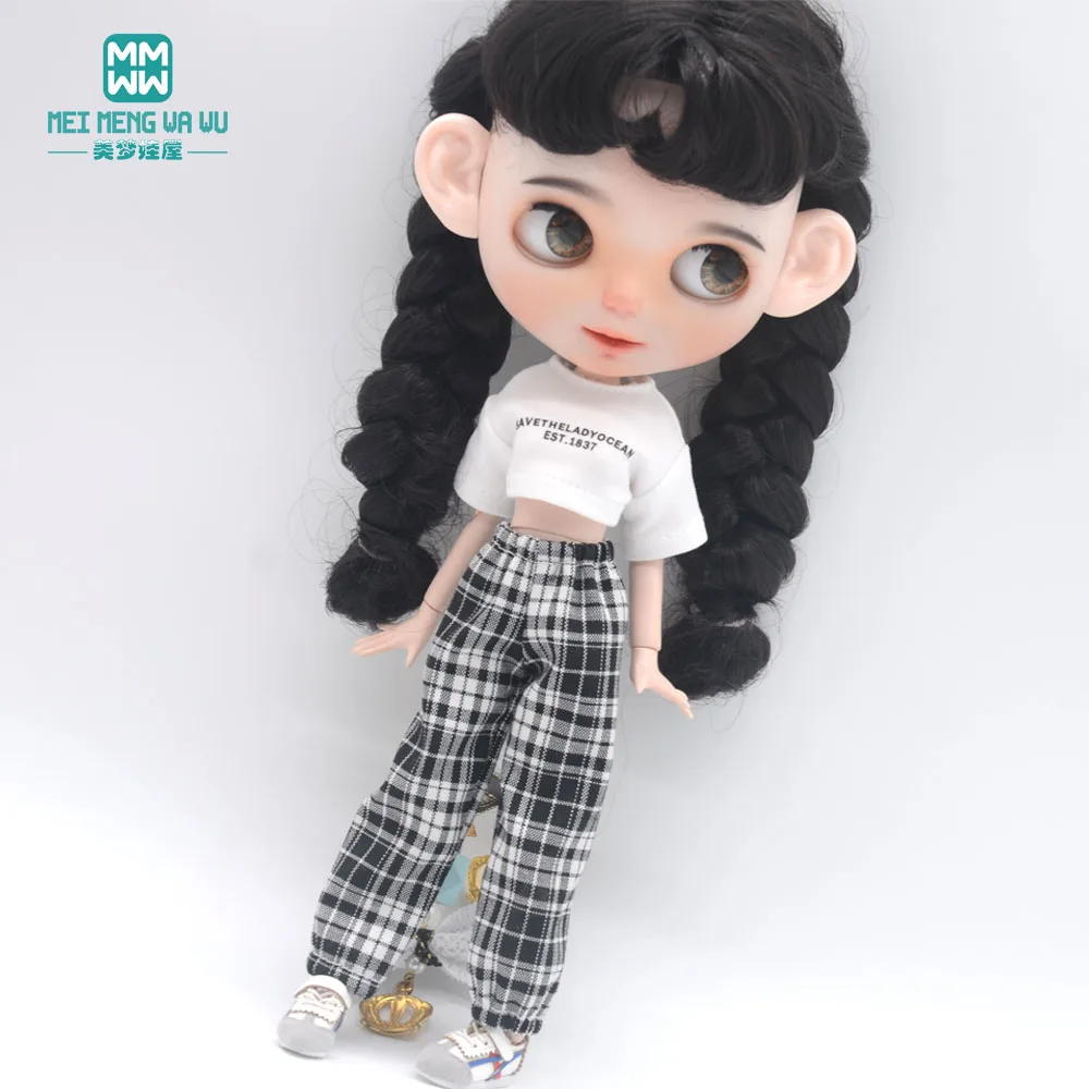 Blyth Clothes Azone OB22 OB24 Doll Accessories Fashion Short T Black White Jeans Plaid Pants Toy Gift