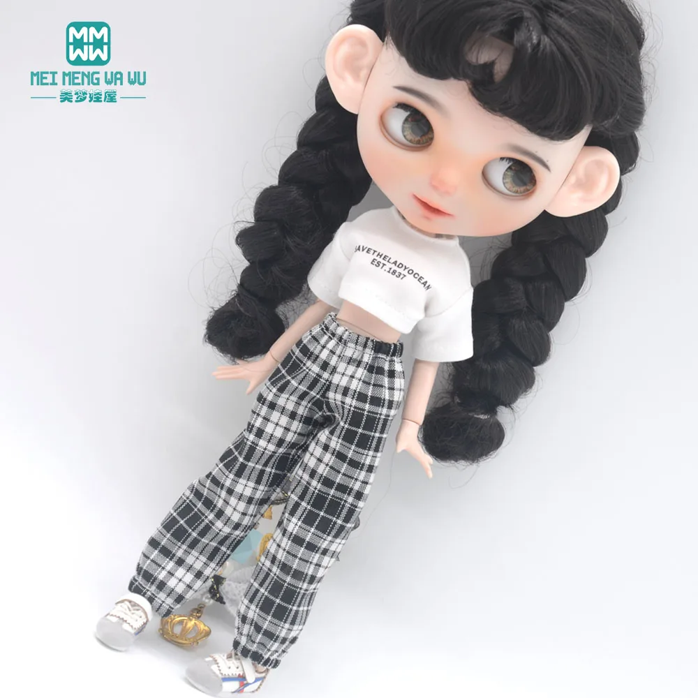 Blyth Clothes Azone OB22 OB24 Doll Accessories Fashion Short T Black White Jeans Plaid Pants Toy Gift