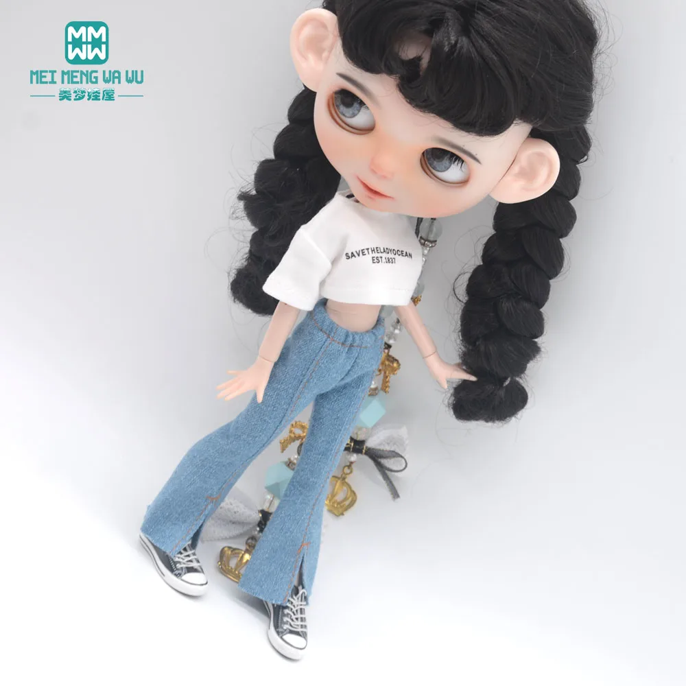 Blyth Clothes Azone OB22 OB24 Doll Accessories Fashion Short T Black White Jeans Plaid Pants Toy Gift