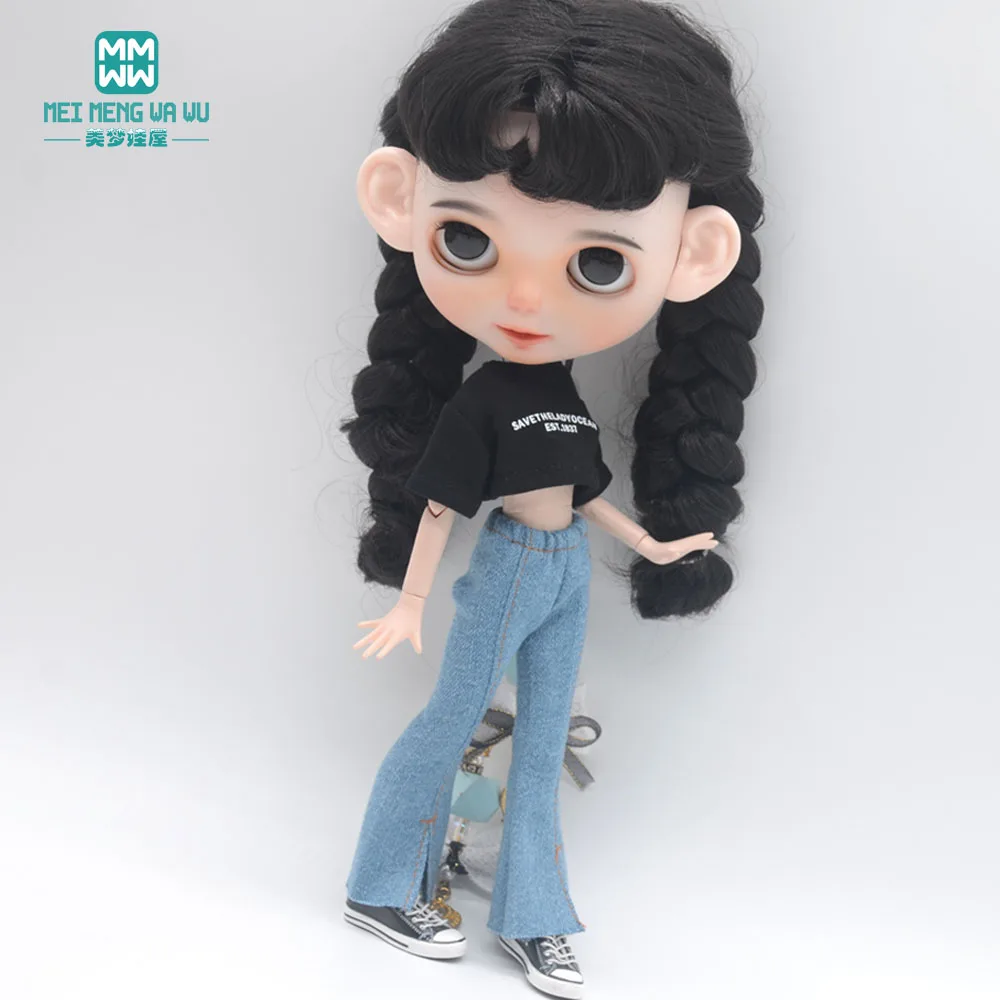 Blyth Clothes Azone OB22 OB24 Doll Accessories Fashion Short T Black White Jeans Plaid Pants Toy Gift