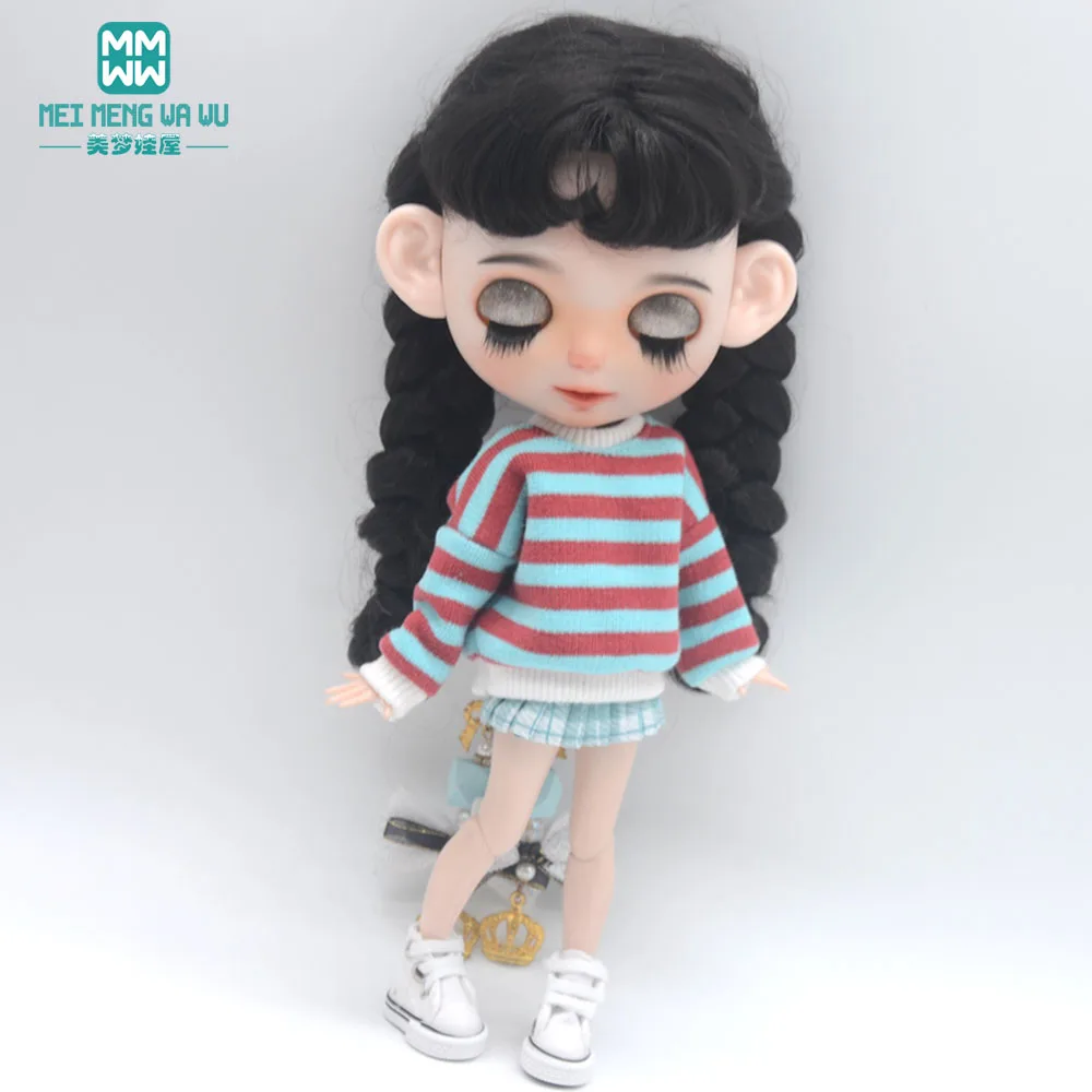 Blyth Clothes Azone OB22 OB24 Doll Accessories Fashion Short T Black White Jeans Plaid Pants Toy Gift