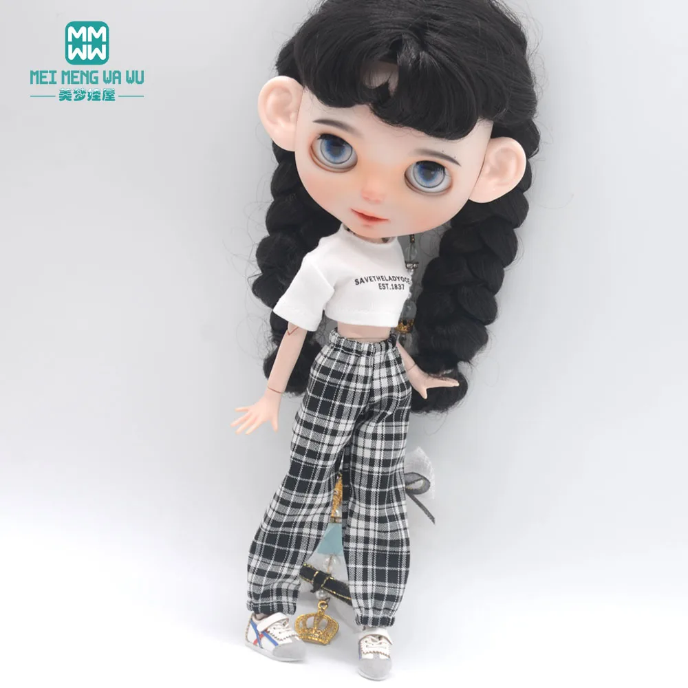 Blyth Clothes Azone OB22 OB24 Doll Accessories Fashion Short T Black White Jeans Plaid Pants Toy Gift