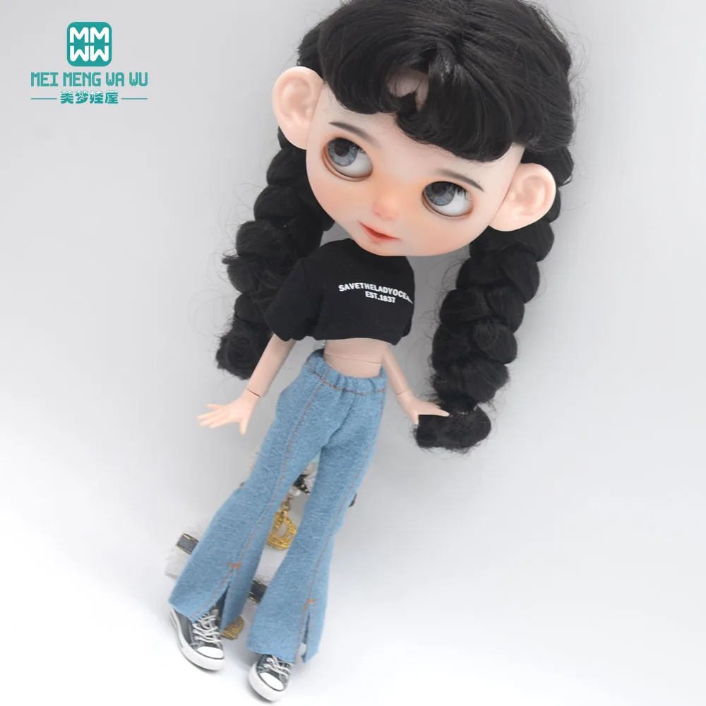 Blyth Clothes Azone OB22 OB24 Doll Accessories Fashion Short T Black White Jeans Plaid Pants Toy Gift