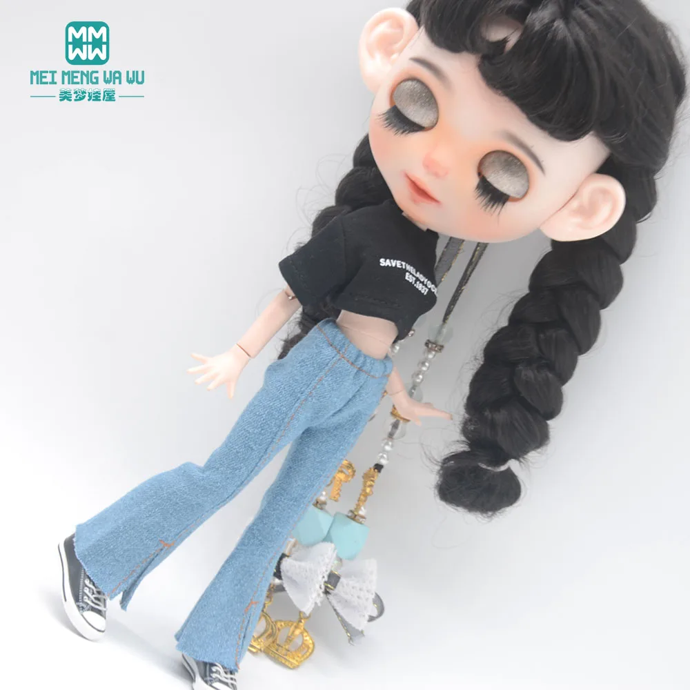 Blyth Clothes Azone OB22 OB24 Doll Accessories Fashion Short T Black White Jeans Plaid Pants Toy Gift