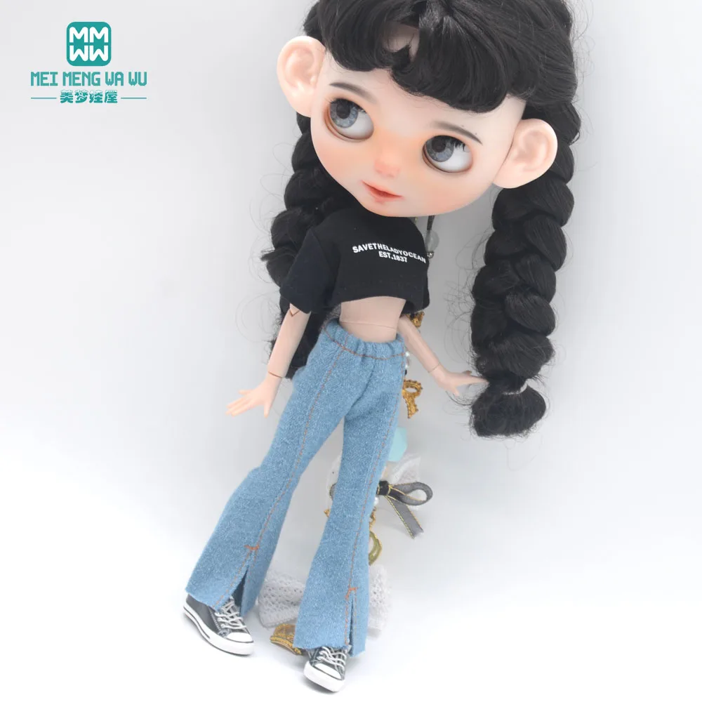 Blyth Clothes Azone OB22 OB24 Doll Accessories Fashion Short T Black White Jeans Plaid Pants Toy Gift