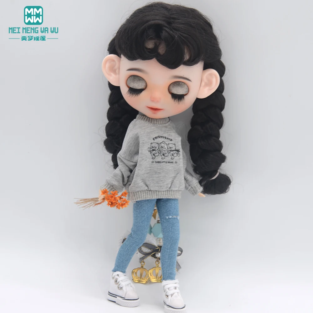 Blyth Clothes Azone OB22 OB24 Doll Accessories Fashion Short T Black White Jeans Plaid Pants Toy Gift