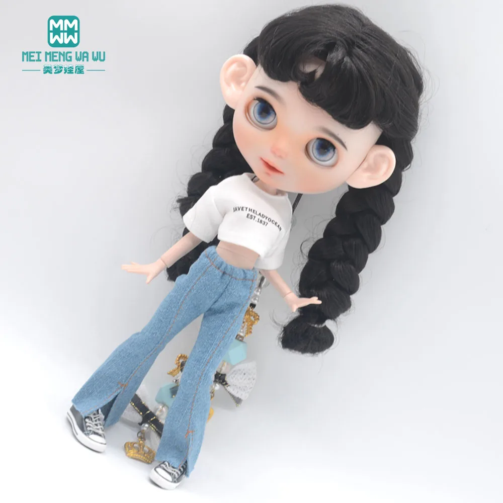 Blyth Clothes Azone OB22 OB24 Doll Accessories Fashion Short T Black White Jeans Plaid Pants Toy Gift