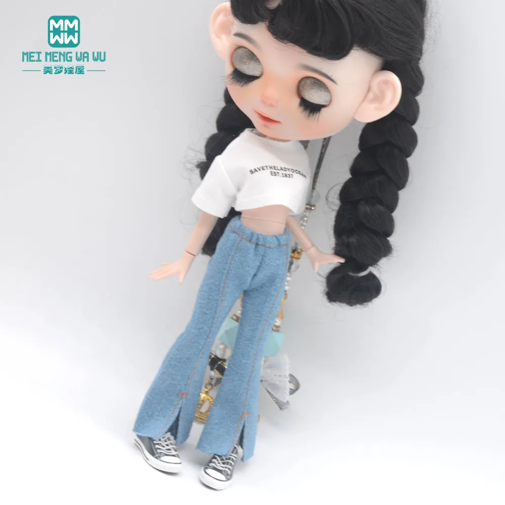 Blyth Clothes Azone OB22 OB24 Doll Accessories Fashion Short T Black White Jeans Plaid Pants Toy Gift
