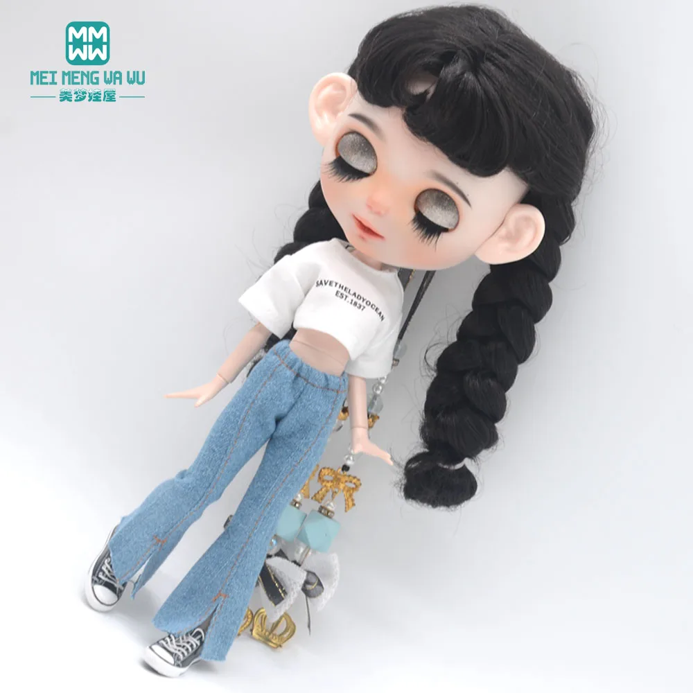 Blyth Clothes Azone OB22 OB24 Doll Accessories Fashion Short T Black White Jeans Plaid Pants Toy Gift