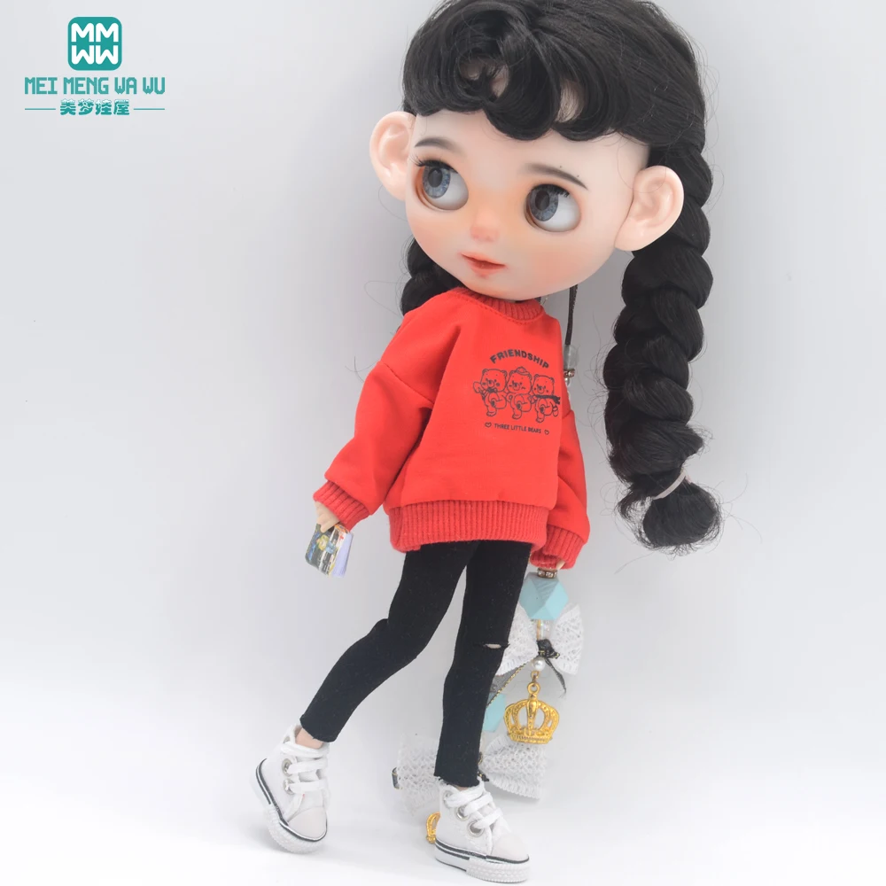 Blyth Clothes Azone OB22 OB24 Doll Accessories Fashion Short T Black White Jeans Plaid Pants Toy Gift
