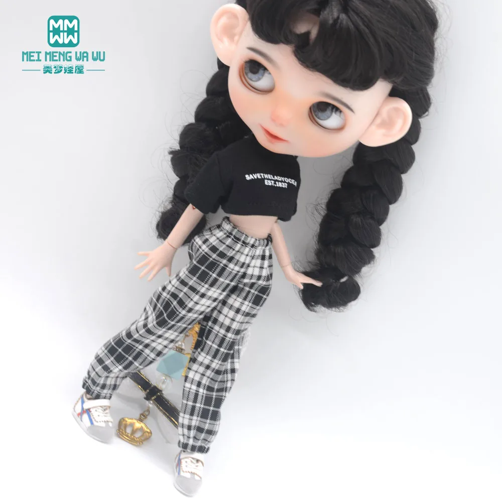 Blyth Clothes Azone OB22 OB24 Doll Accessories Fashion Short T Black White Jeans Plaid Pants Toy Gift