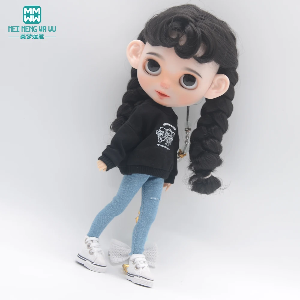 Blyth Clothes Azone OB22 OB24 Doll Accessories Fashion Short T Black White Jeans Plaid Pants Toy Gift