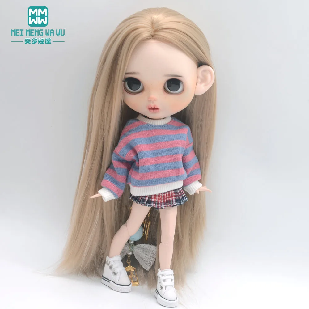 Blyth Clothes Azone OB22 OB24 Doll Accessories Fashion Short T Black White Jeans Plaid Pants Toy Gift