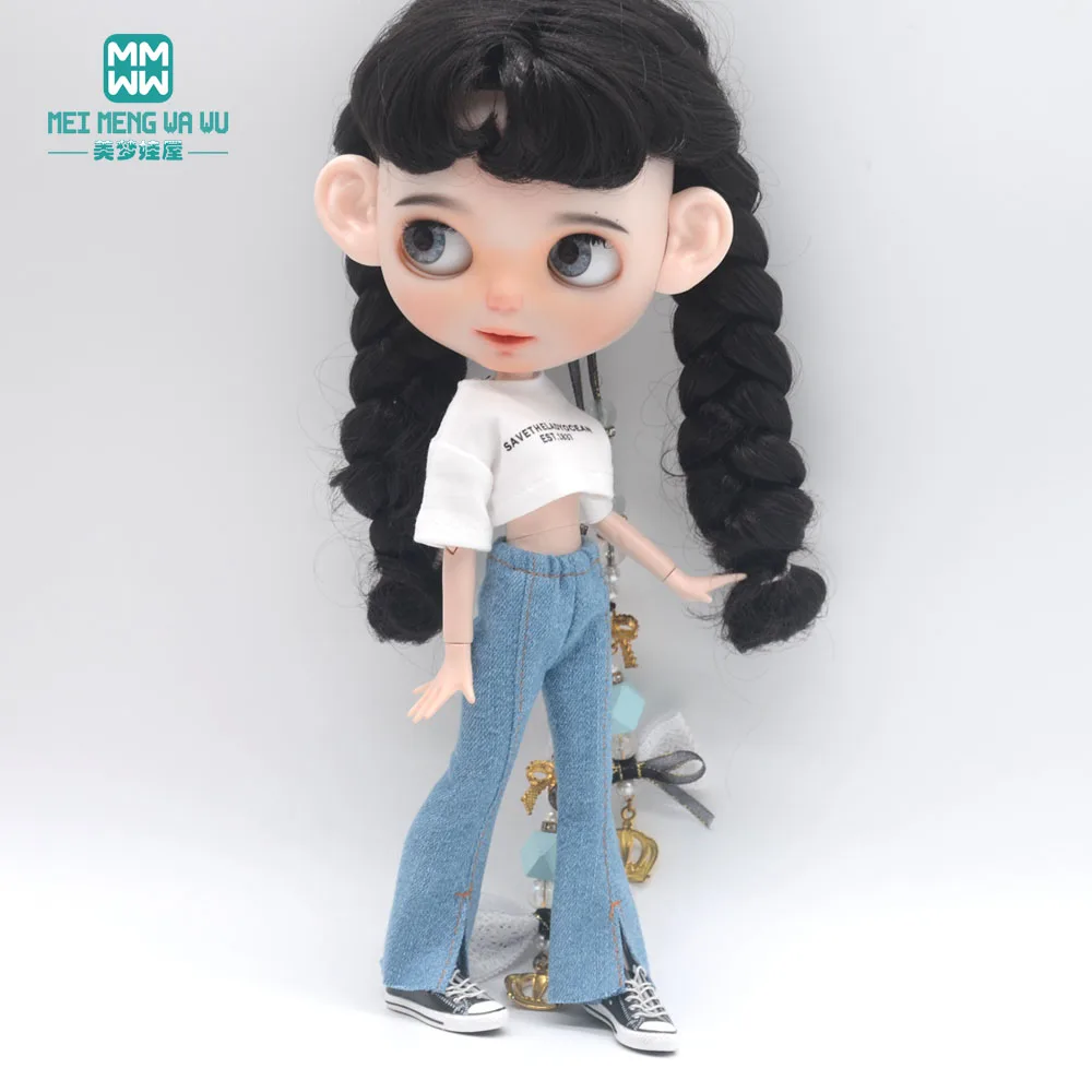 Blyth Clothes Azone OB22 OB24 Doll Accessories Fashion Short T Black White Jeans Plaid Pants Toy Gift