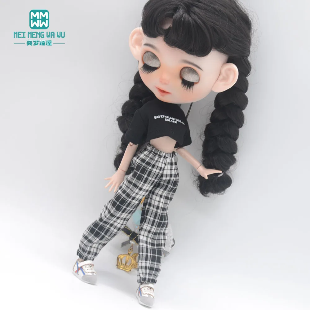 Blyth Clothes Azone OB22 OB24 Doll Accessories Fashion Short T Black White Jeans Plaid Pants Toy Gift