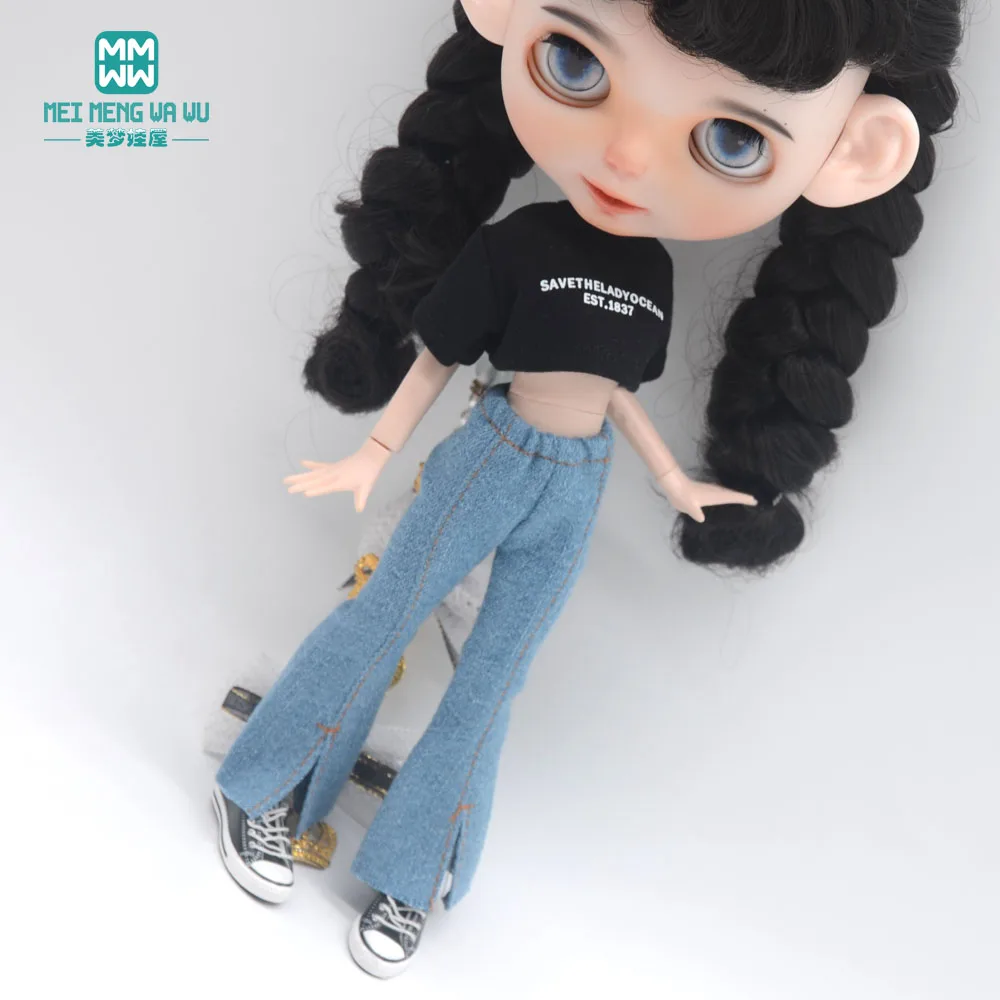 Blyth Clothes Azone OB22 OB24 Doll Accessories Fashion Short T Black White Jeans Plaid Pants Toy Gift