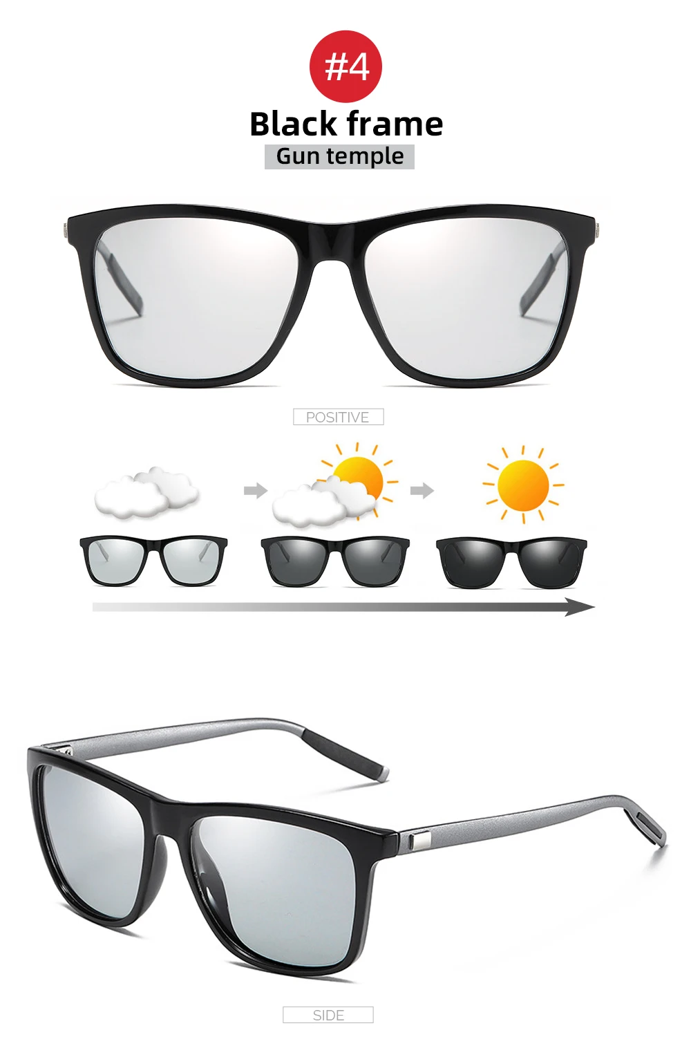 Classic Fishing Sunglasses Men Polarized Metal Square Frame UV400 Photochromic Goggles Women Driving Discoloration Eyewear