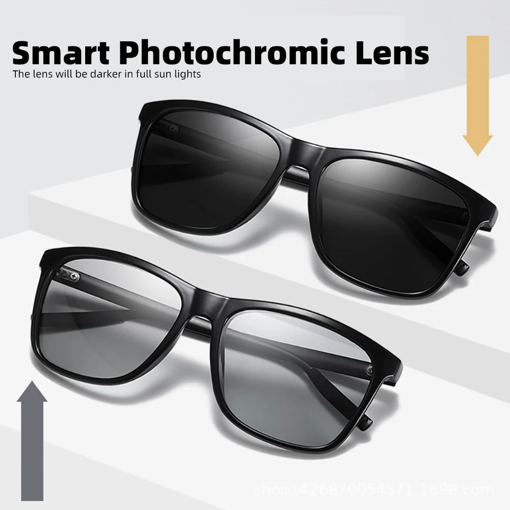 Classic Fishing Sunglasses Men Polarized Metal Square Frame UV400 Photochromic Goggles Women Driving Discoloration Eyewear
