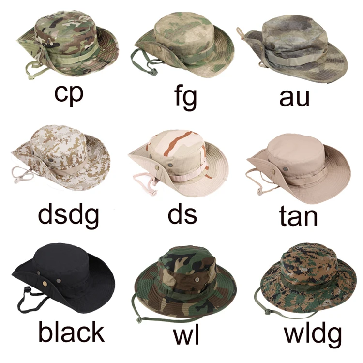 Camouflage Tactical Boonie Hats Camping Climbing Bucket Sniper Hat Men Outdoor Fishing Hiking Cap Sun Protective Boonie Caps