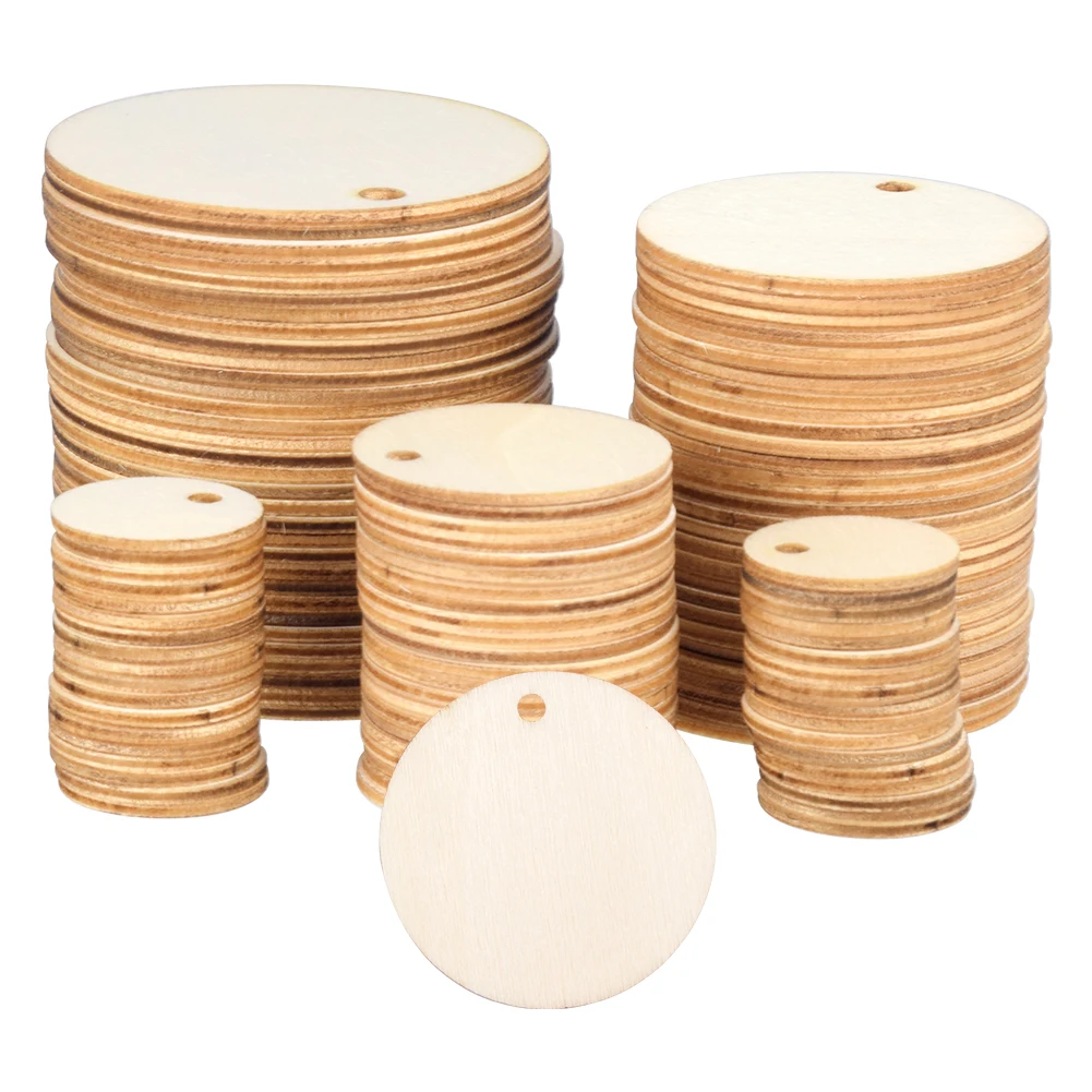 20/30/40/50mm Natural Unfinished Round Wood Slices With Hole,Blank Discs,DIY Crafts Wedding Party Christmas Home Decoration