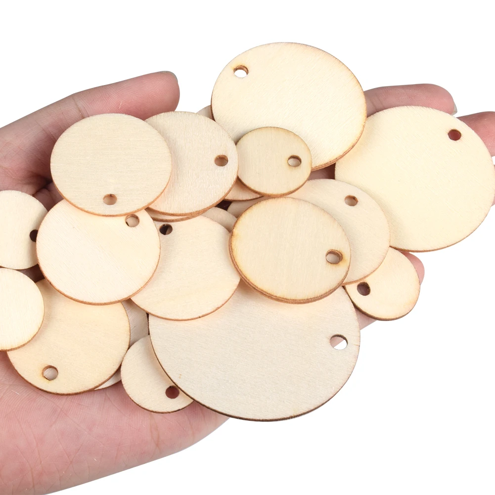 20/30/40/50mm Natural Unfinished Round Wood Slices With Hole,Blank Discs,DIY Crafts Wedding Party Christmas Home Decoration