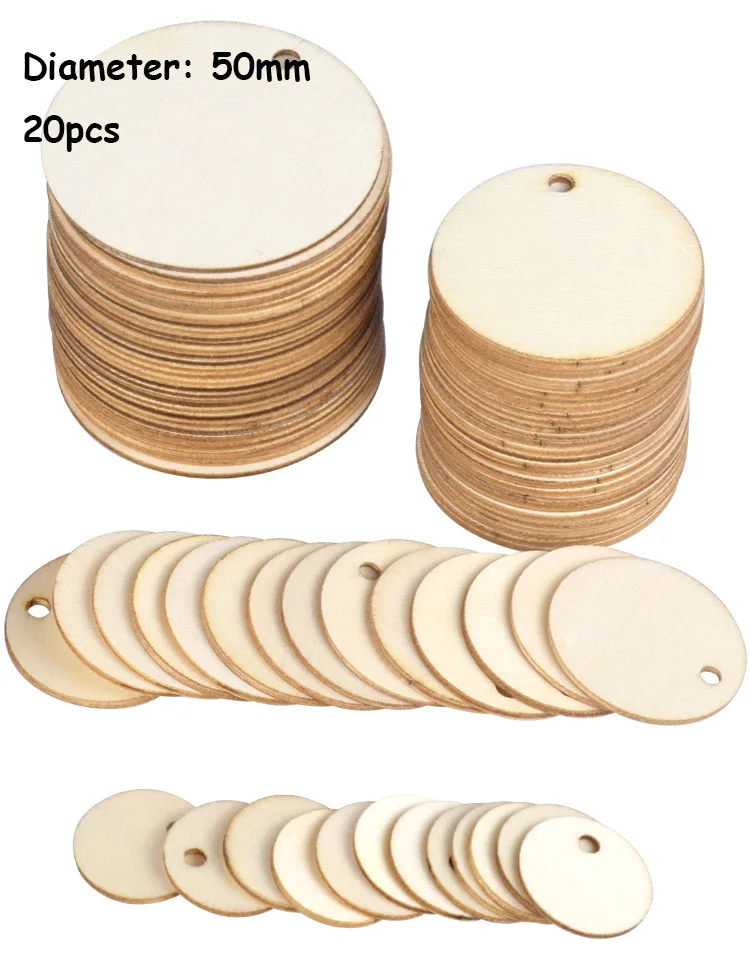 20/30/40/50mm Natural Unfinished Round Wood Slices With Hole,Blank Discs,DIY Crafts Wedding Party Christmas Home Decoration