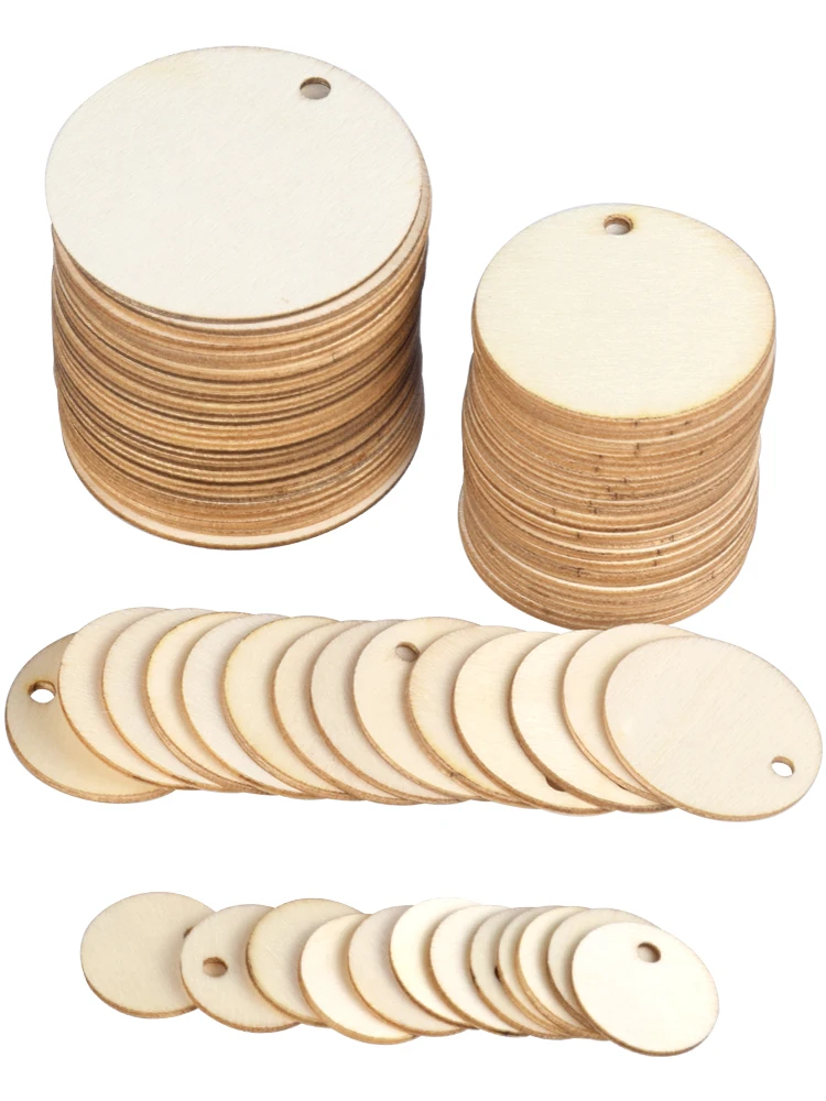 20/30/40/50mm Natural Unfinished Round Wood Slices With Hole,Blank Discs,DIY Crafts Wedding Party Christmas Home Decoration