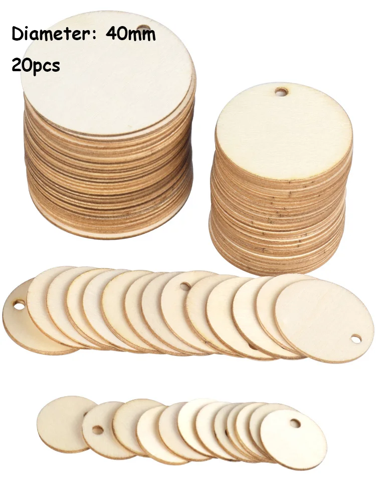 20/30/40/50mm Natural Unfinished Round Wood Slices With Hole,Blank Discs,DIY Crafts Wedding Party Christmas Home Decoration