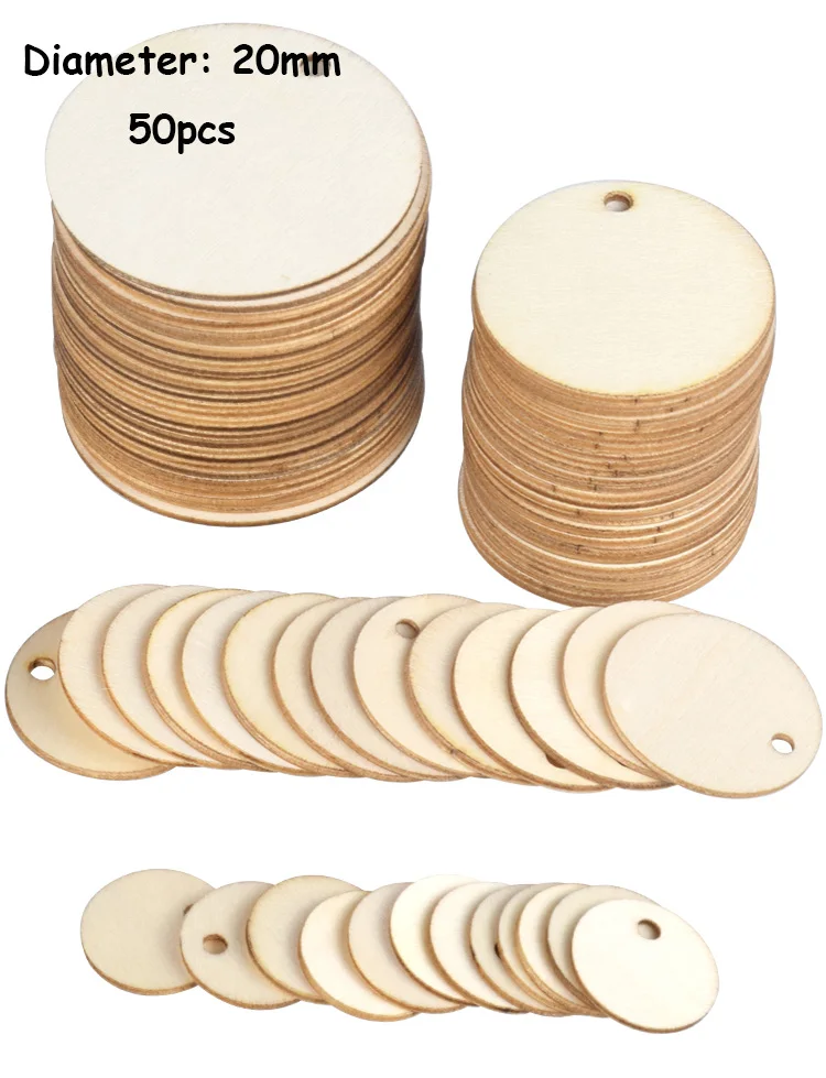 20/30/40/50mm Natural Unfinished Round Wood Slices With Hole,Blank Discs,DIY Crafts Wedding Party Christmas Home Decoration