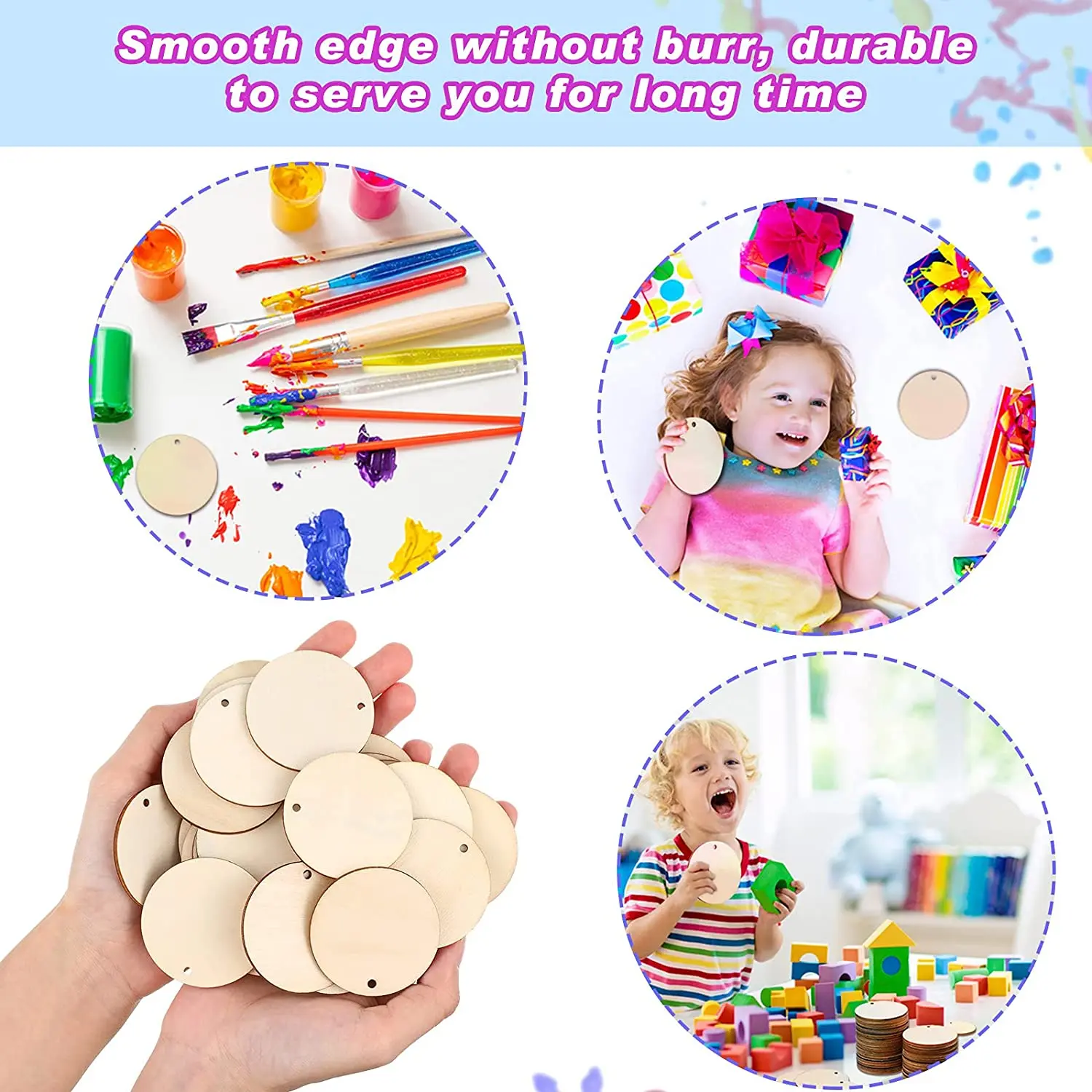 20/30/40/50mm Natural Unfinished Round Wood Slices With Hole,Blank Discs,DIY Crafts Wedding Party Christmas Home Decoration