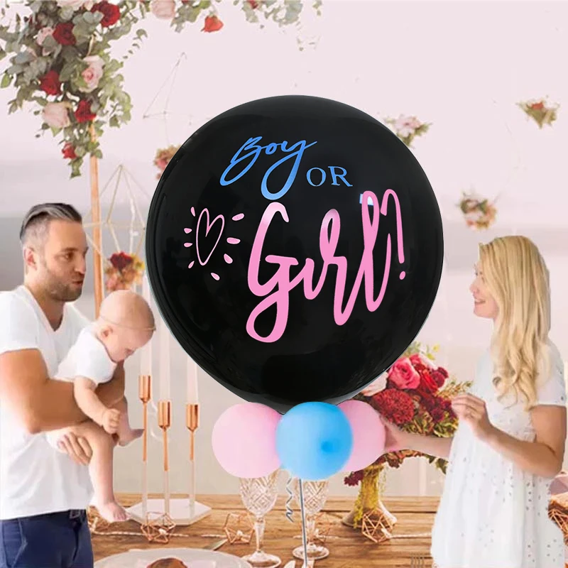 1Set 36'' Giant Boy or Girl Black Latex Balloon Blue Pink Confetti Baby Shower Globos Gender Reveal Party Decoration Supplies