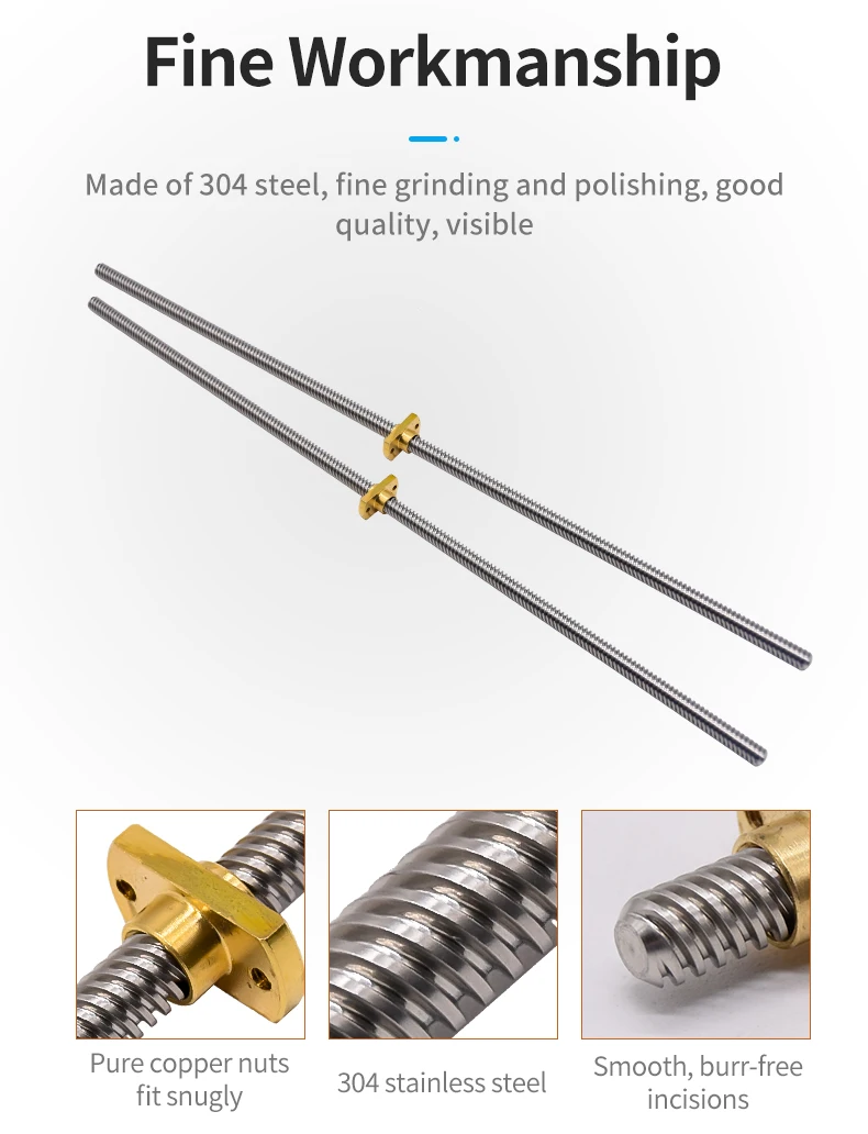 T8*8 Ender 3 Lead Screw Z axis Rod +Brass Nuts Lead 8MM 365/399/400MM for Ender-3 Ender-3 V2 Ender 6 CR-10S CR-10 V2 CR-6 SE I3
